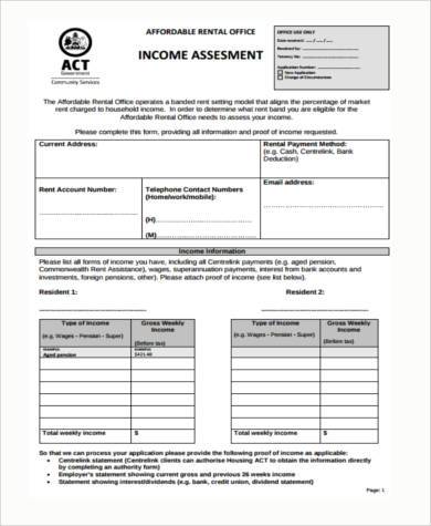 income assessment form example