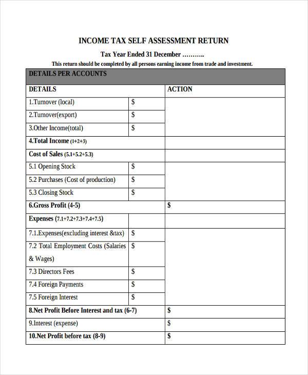 income tax self assessment form in pdf