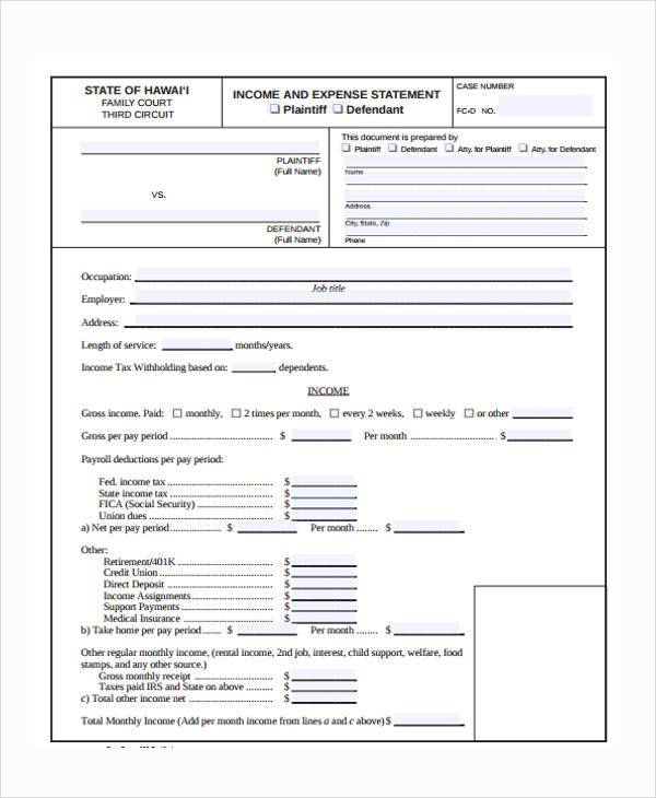 income and expense statement form
