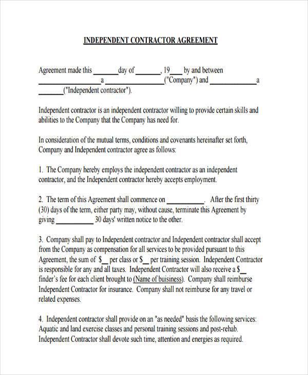 independent employee contract agreement form