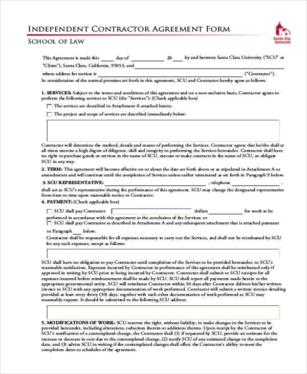 independent exclusive contractor agreement form