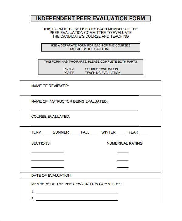 independent peer evaluation form