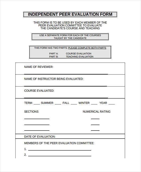 FREE 16+ Peer Evaluation Form Samples, PDF, MS Word, Google Docs, Excel
