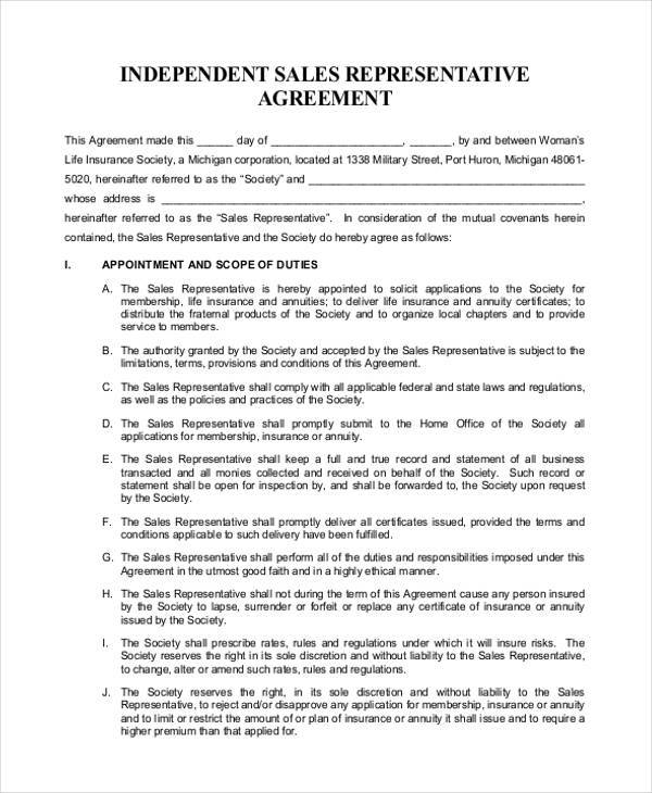 independent sales contractor agreement form