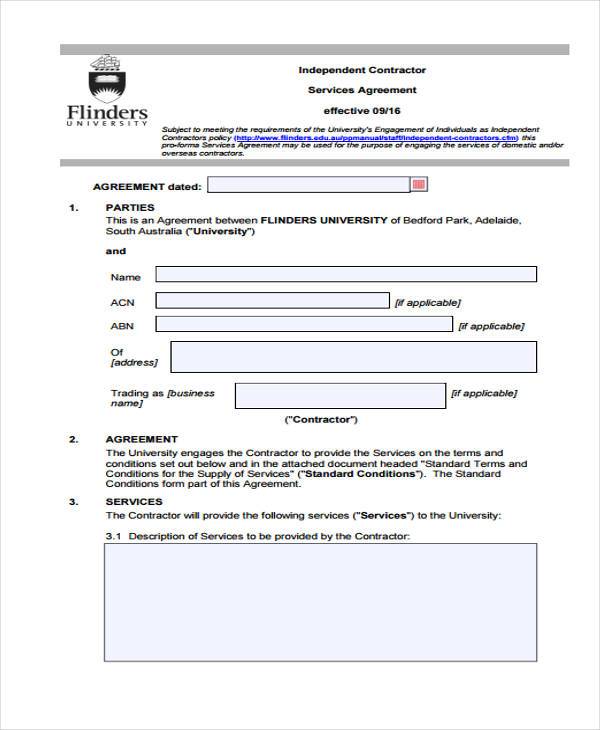independent service contract agreement form