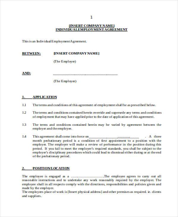 individual employment contract form