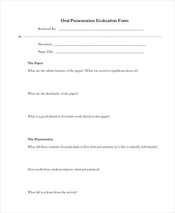 individual oral presentation evaluation form
