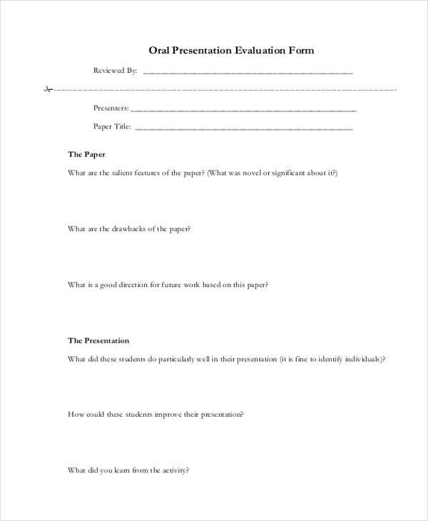 Free 7 Sample Oral Presentation Evaluation Forms In Pdf Ms Word 7563