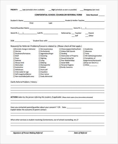 individual school counseling form