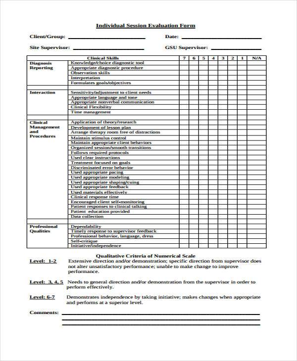 individual session evaluation form