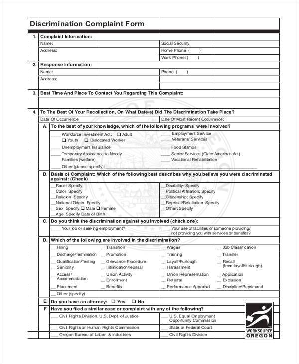 industrial insurance discrimination complaint form