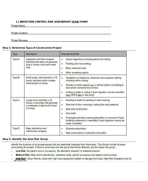 infection control risk assessment form