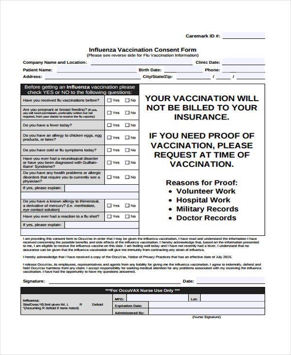 influenza vaccine consent form