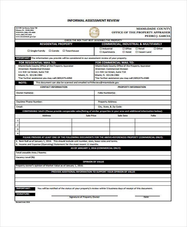 informal assessment review form