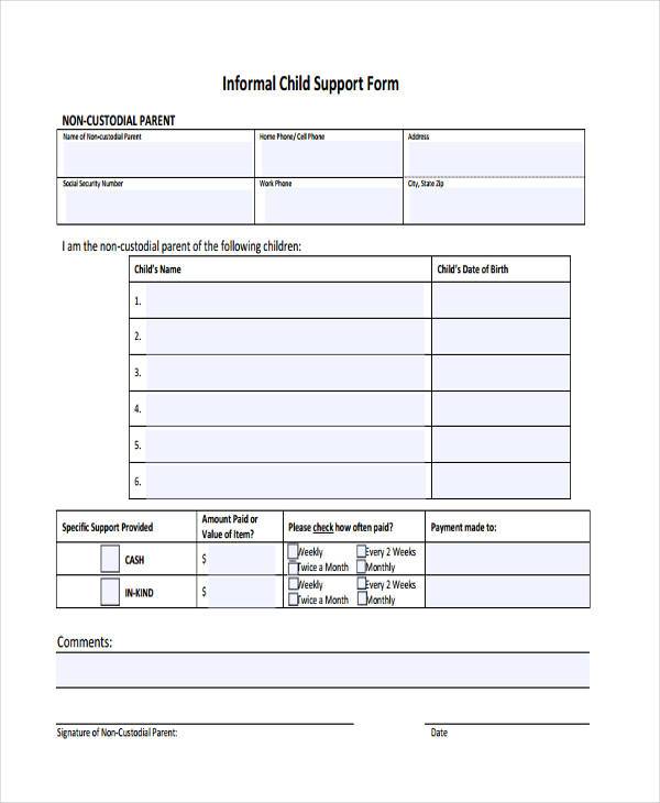 informal child support agreement form