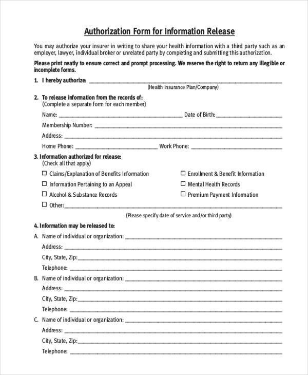 information authorization release form