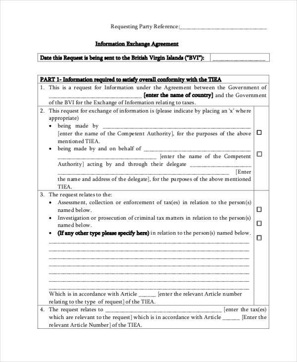 information exchange agreement form