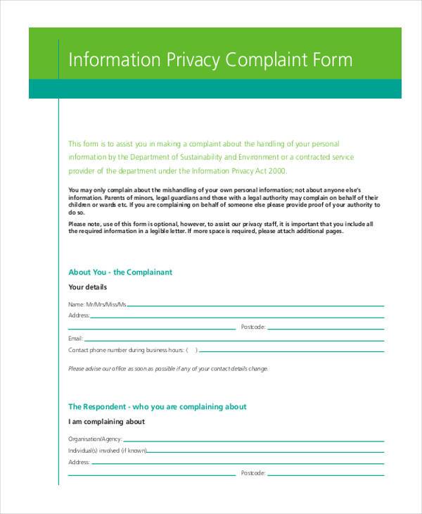 information privacy complaint form