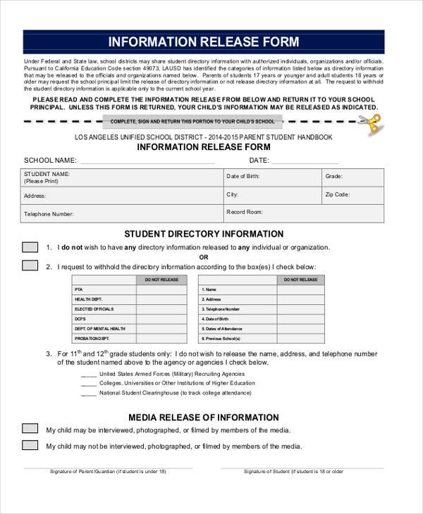 Release Of Information Form Template