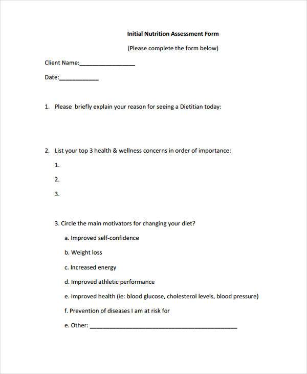 initial client assessment form sample
