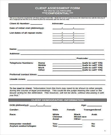 initial client assessment form