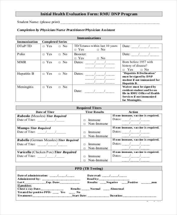 Free 7+ Sample Health Evaluation Forms In Pdf 