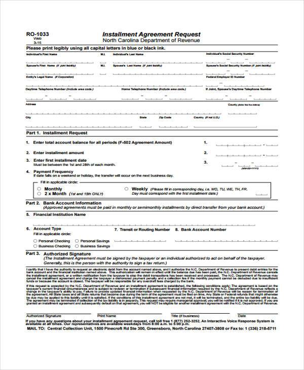 Free 8 Installment Agreement Form Samples In Pdf Ms Word 1729