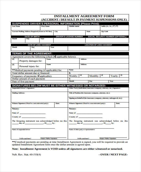 installment contract form example