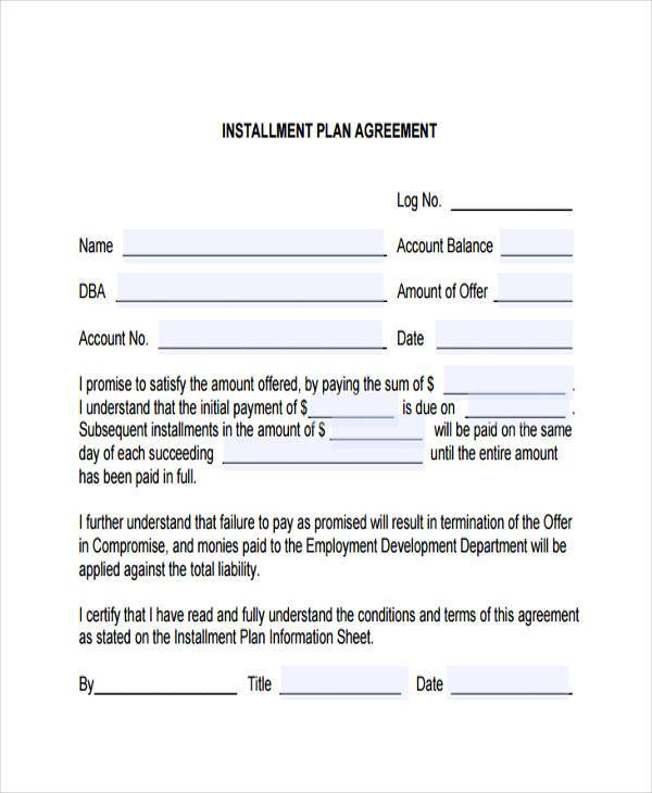 installment plan contract form