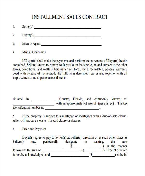 installment sale contract form