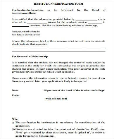 a scholarship for form application sample Free Example Form Sample, 8    Verification Samples