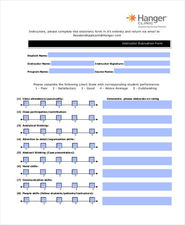 instructor evaluation form example