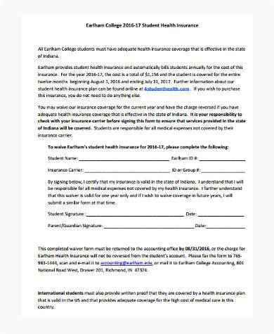 insurance waiver form example