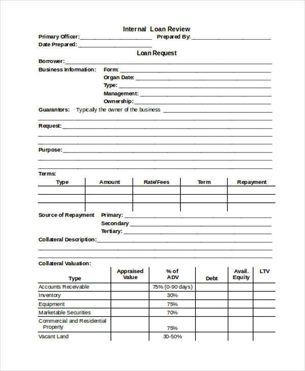 internal loan review form