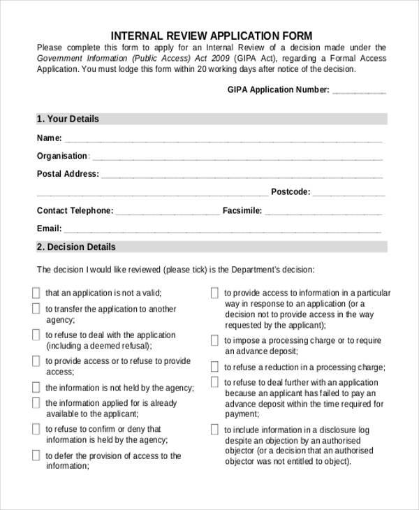 internal review application form