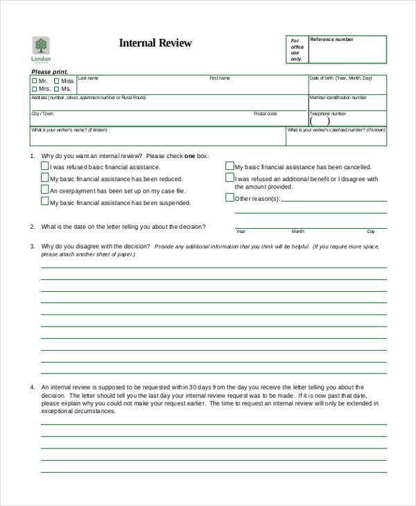 internal review form example