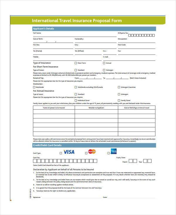 international travel proposal form sample