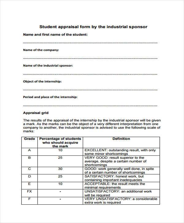 internship appraisal form in pdf