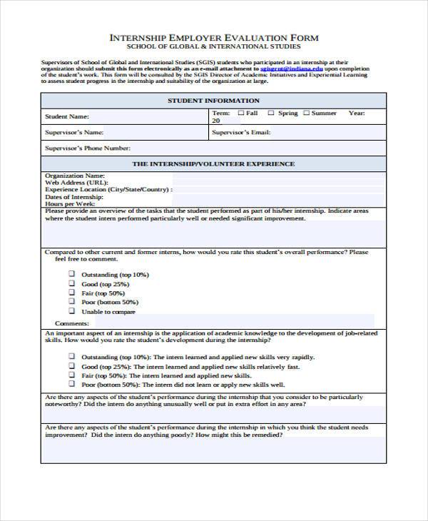 internship employer evaluation form