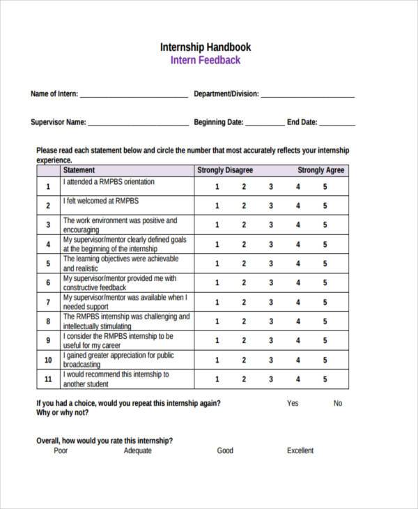 internship feedback form in pdf