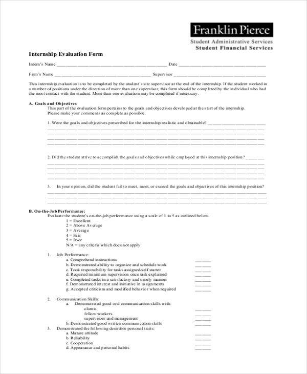 internship program evaluation form