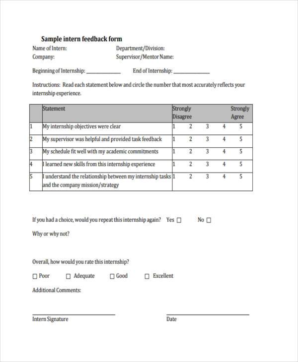 internship program feedback form