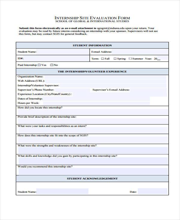 internship site evaluation form