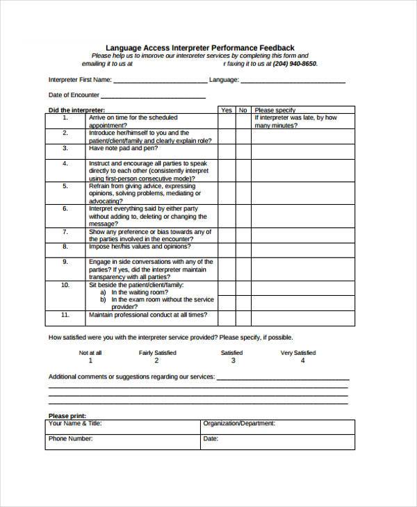 interpreter performance feedback form in pdf