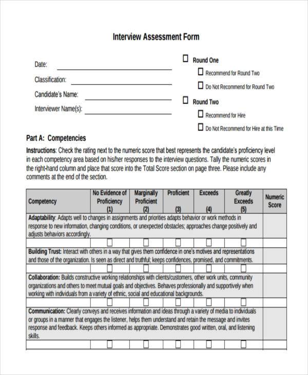 interview assessment form example