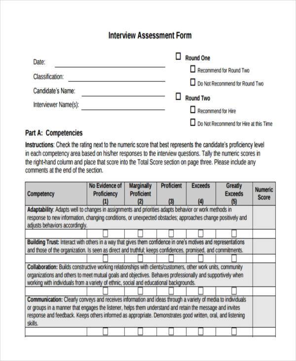 FREE 9+ Sample Interview Assessment Forms in PDF | MS Word