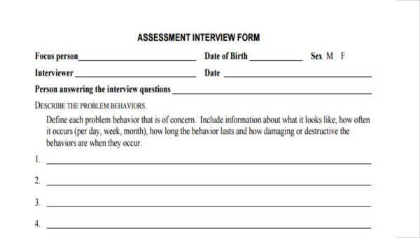 interview assessment form samples