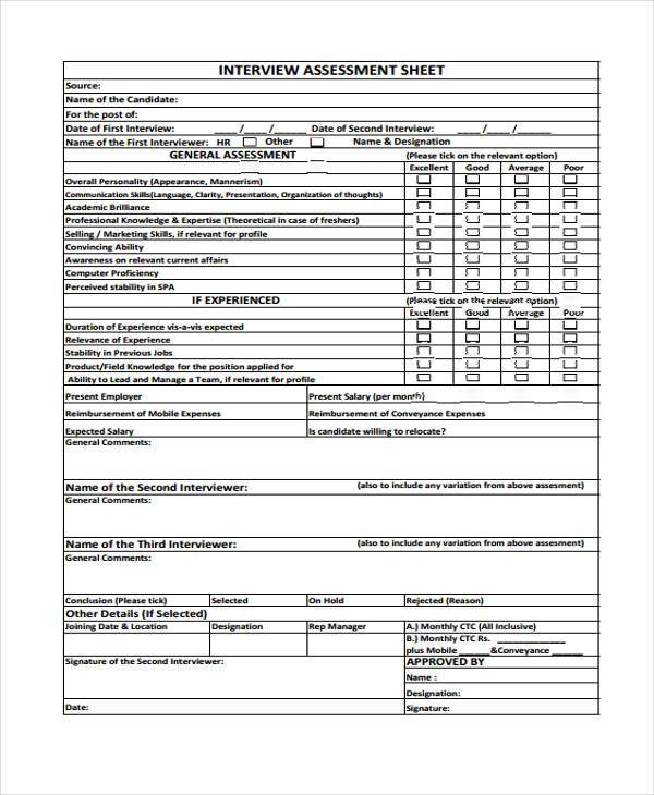 interview assessment sheet form