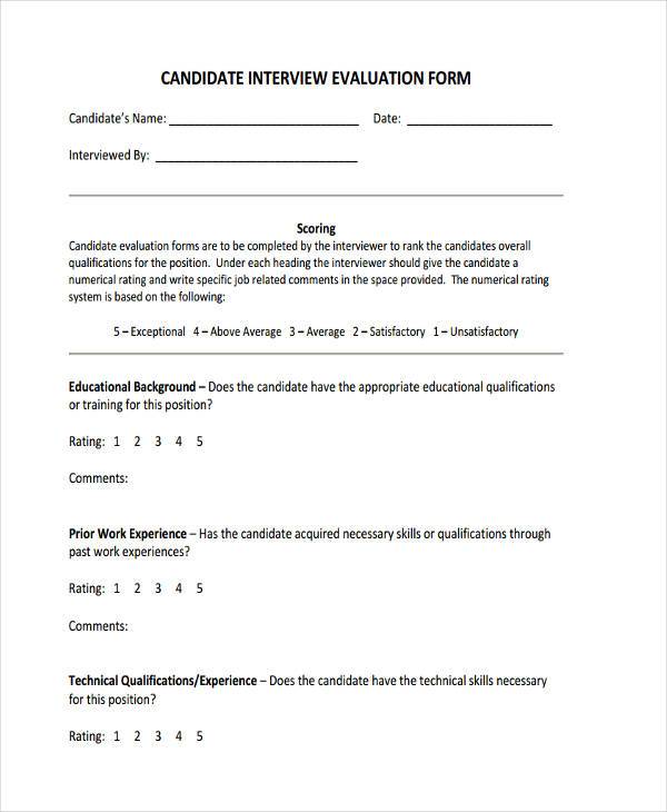 interview candidate evaluation form