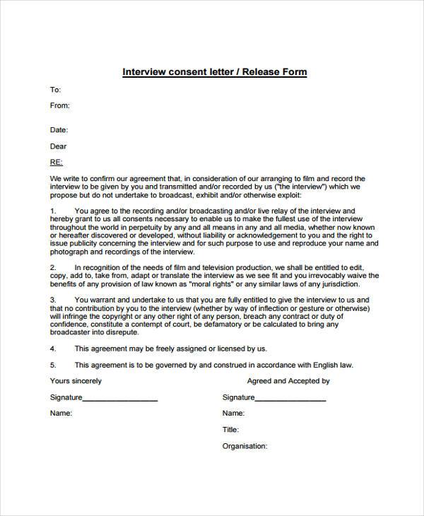 interview consent letter release form